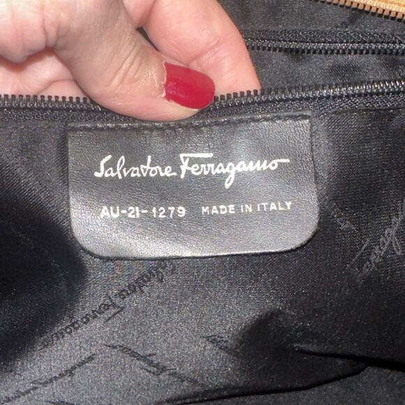 Salvatore Farragamo Handbag shoulder leather brown tan canvas bag authentic - Picture 12 of 16